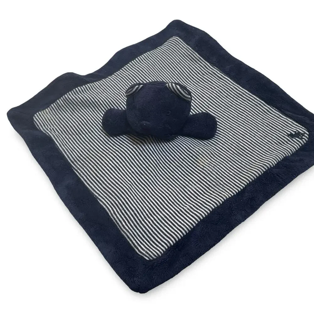 Ralph Lauren Polo Bear Lovey Security Blanket Navy Blue White Stripe Retired HTF